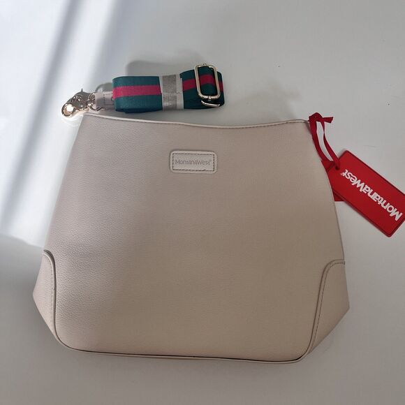 Montana West Purse Cream With Green & Red Strap Purse 12”x10” - NWT - Picture 2 of 7